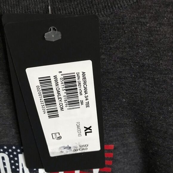 Oakley size men’s XL gray 3/4 sleeve t-shirt flag Americana logo new with tags - Picture 7 of 7